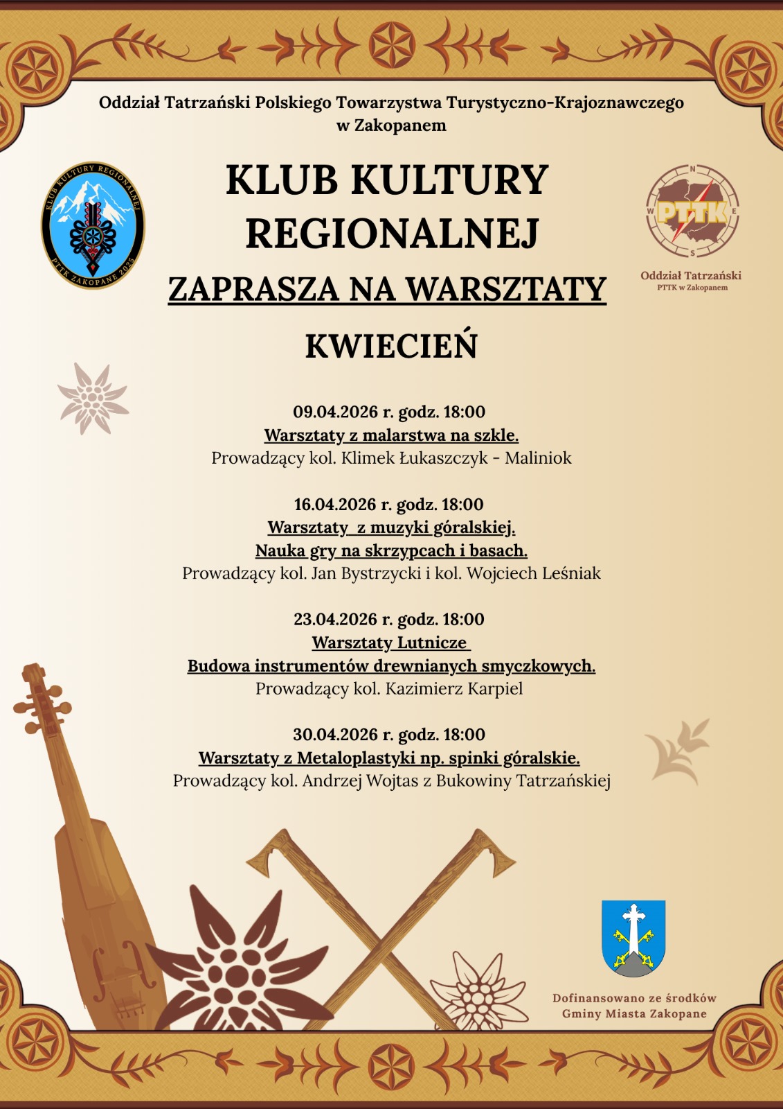 Klub Kultury Regionalnej PTTK - zajęcia w kwietniu 2026 r.